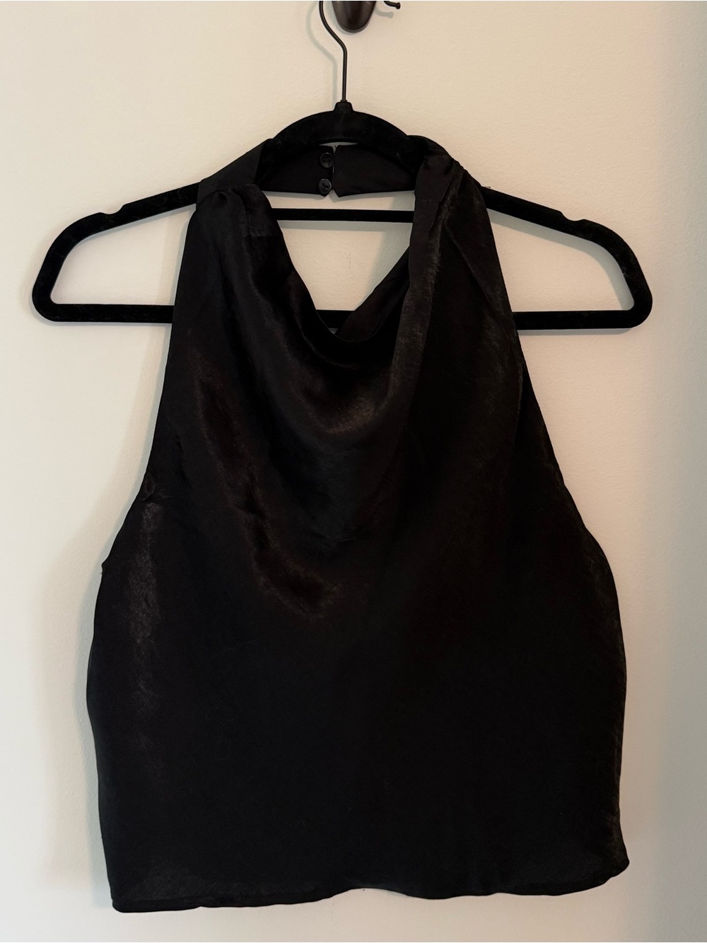 Black Satin Halter Top | Open Back